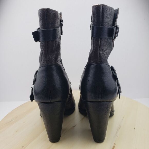 KORK EASE Boots Sz 8M Mid Calf Brown Leather Strappy Buckle Heeled Moto Western - Picture 4 of 12